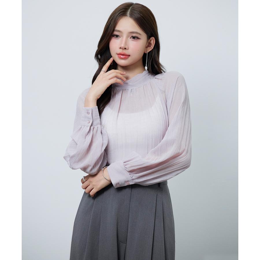 ブラウス レディース トップス シアー素材 シアー加工シフォン生地 透け感 肌見せ レイヤード カップ付きインナー ロング丈 2way ボウタイ ラグ |  | 06