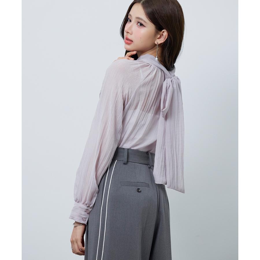 ブラウス レディース トップス シアー素材 シアー加工シフォン生地 透け感 肌見せ レイヤード カップ付きインナー ロング丈 2way ボウタイ ラグ |  | 08