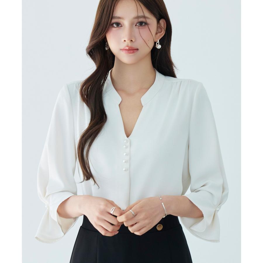 レディース ブラウス シャツ トップス オフィスカジュアル 通勤 七分袖 長袖 ツイル生地 スキッパーネック フェミニン きれいめ ギャザー ギャザー |  | 14