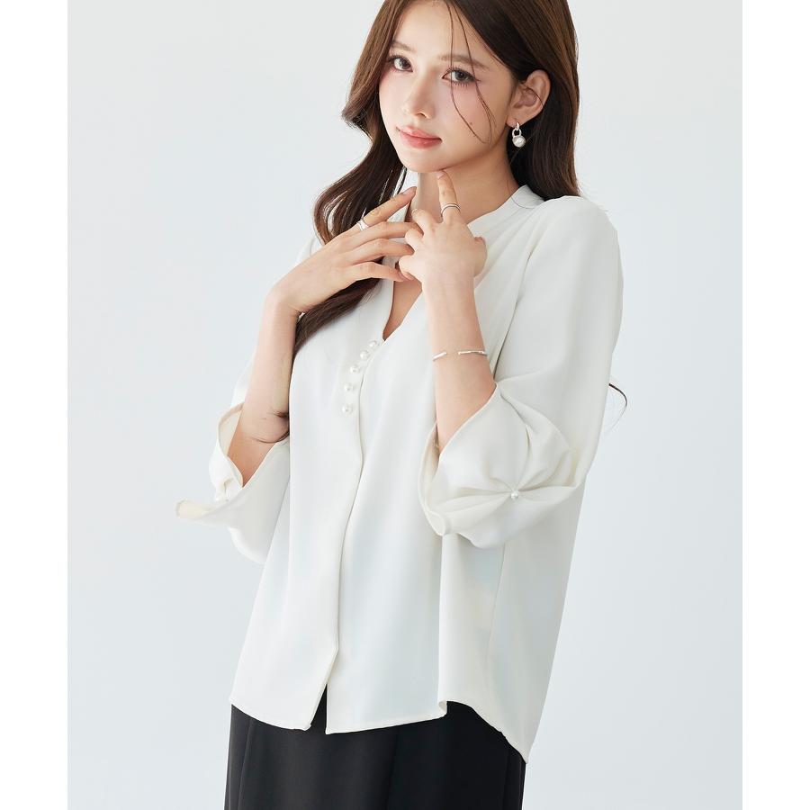 レディース ブラウス シャツ トップス オフィスカジュアル 通勤 七分袖 長袖 ツイル生地 スキッパーネック フェミニン きれいめ ギャザー ギャザー |  | 16