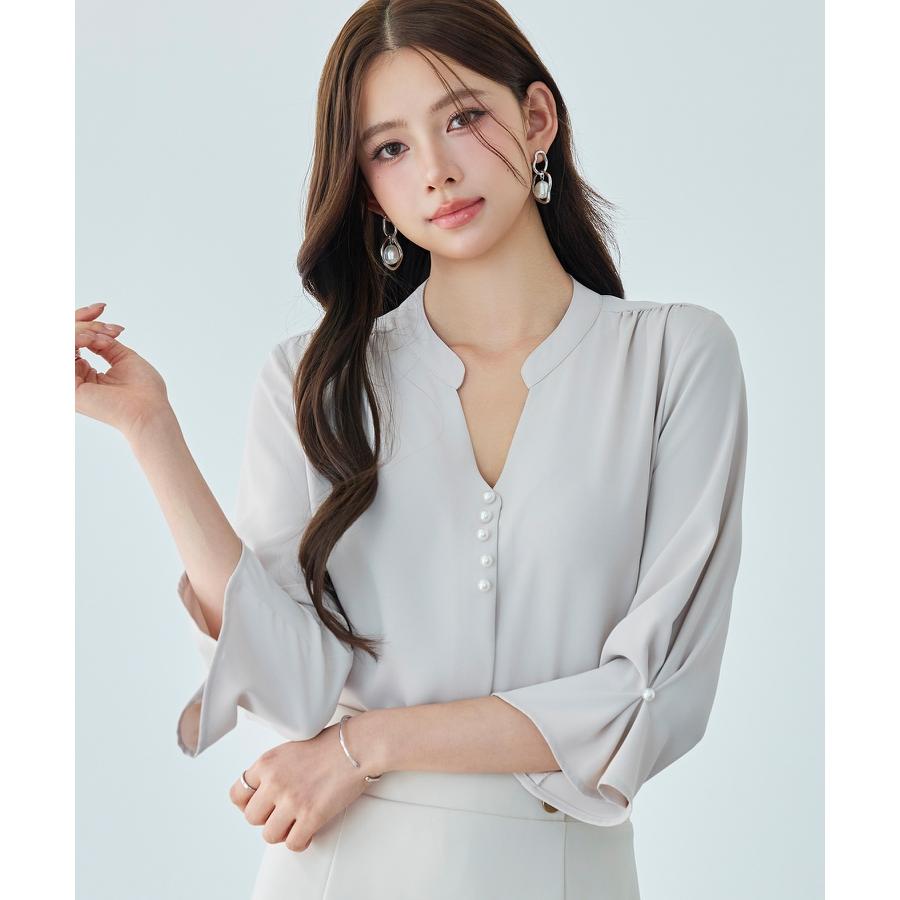 レディース ブラウス シャツ トップス オフィスカジュアル 通勤 七分袖 長袖 ツイル生地 スキッパーネック フェミニン きれいめ ギャザー ギャザー |  | 05