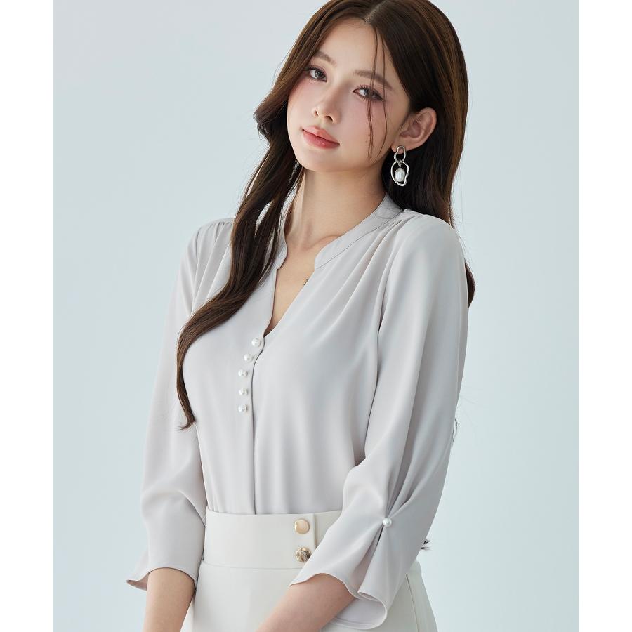 レディース ブラウス シャツ トップス オフィスカジュアル 通勤 七分袖 長袖 ツイル生地 スキッパーネック フェミニン きれいめ ギャザー ギャザー |  | 06