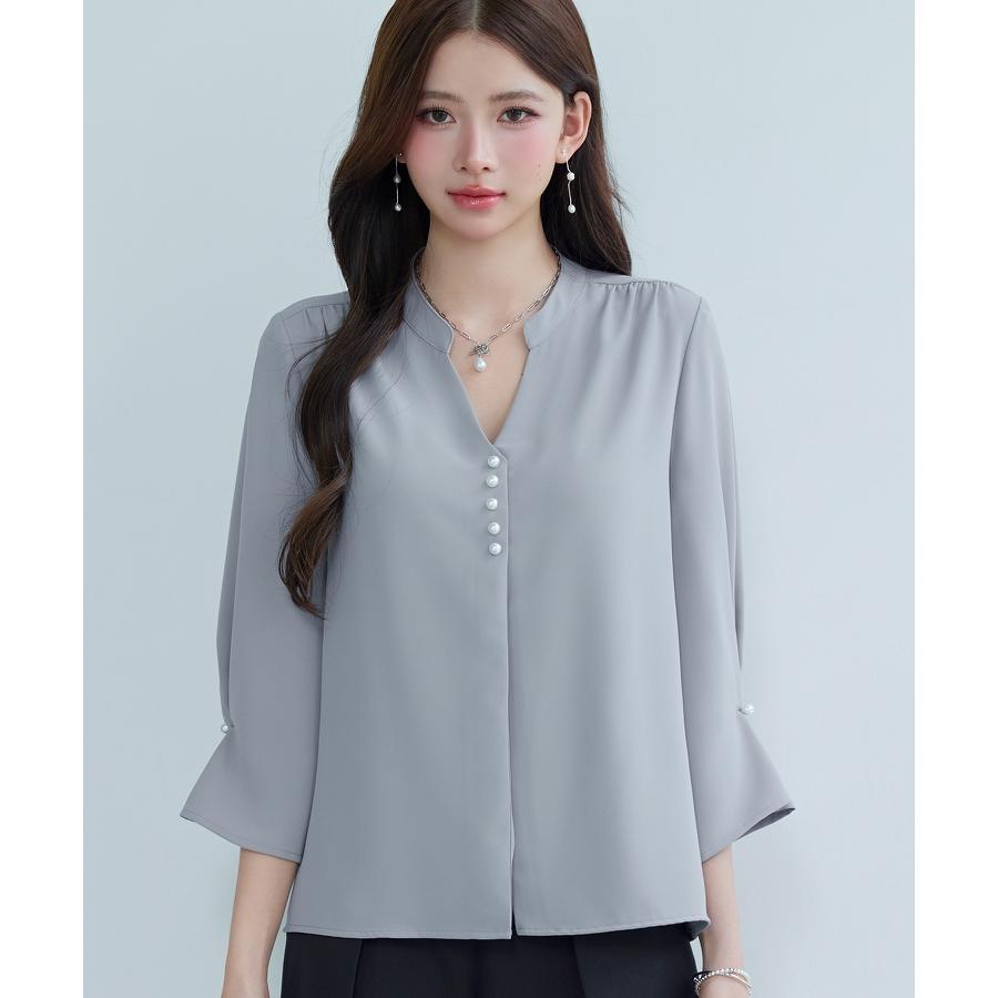 レディース ブラウス シャツ トップス オフィスカジュアル 通勤 七分袖 長袖 ツイル生地 スキッパーネック フェミニン きれいめ ギャザー ギャザー |  | 09