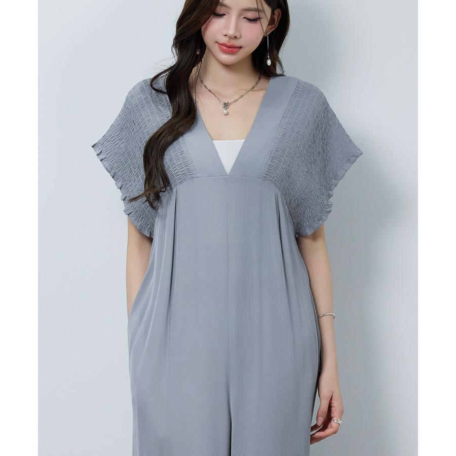ロンパース サロペット レディース ワイドシルエット フレンチスリーブ 深Vネック ゆったり リラックス バスト切り替え 着痩せ 体型カバー バックリ |  | 10