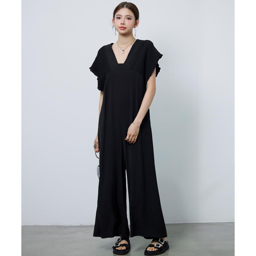 ロンパース サロペット レディース ワイドシルエット フレンチスリーブ 深Vネック ゆったり リラックス バスト切り替え 着痩せ 体型カバー バックリ |  | 11