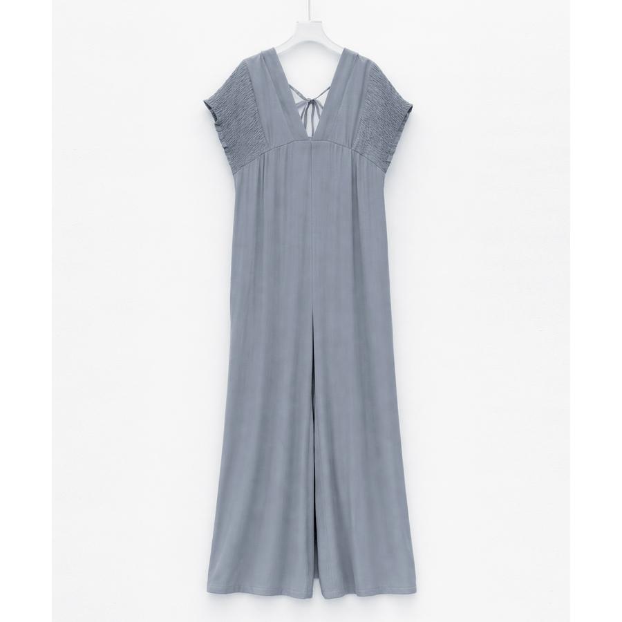 ロンパース サロペット レディース ワイドシルエット フレンチスリーブ 深Vネック ゆったり リラックス バスト切り替え 着痩せ 体型カバー バックリ |  | 02