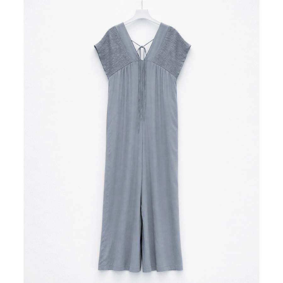 ロンパース サロペット レディース ワイドシルエット フレンチスリーブ 深Vネック ゆったり リラックス バスト切り替え 着痩せ 体型カバー バックリ |  | 03