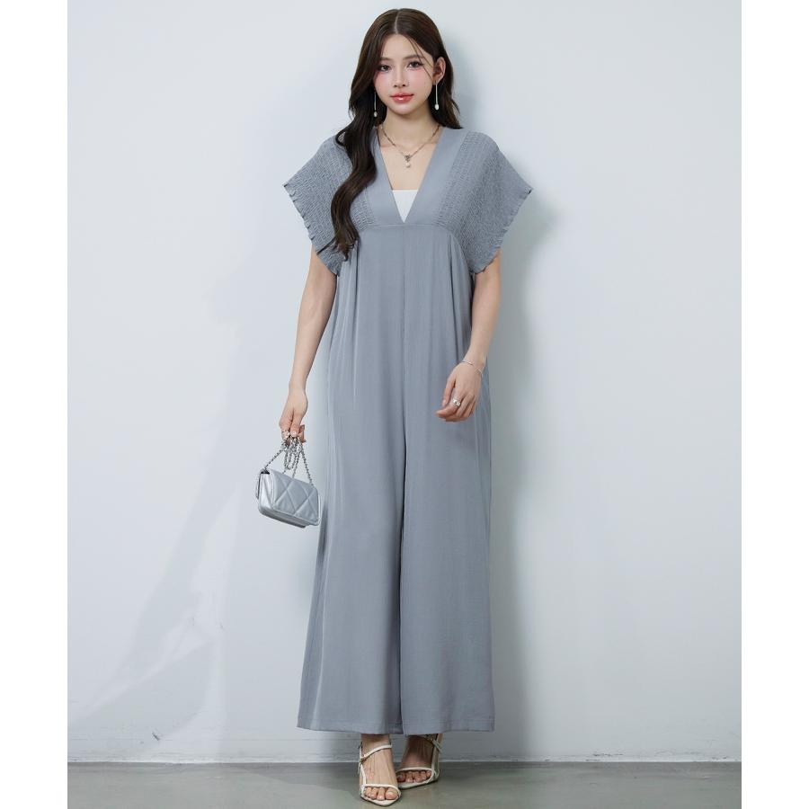 ロンパース サロペット レディース ワイドシルエット フレンチスリーブ 深Vネック ゆったり リラックス バスト切り替え 着痩せ 体型カバー バックリ |  | 04