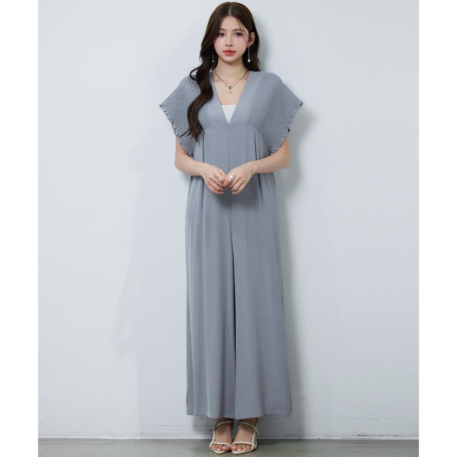 ロンパース サロペット レディース ワイドシルエット フレンチスリーブ 深Vネック ゆったり リラックス バスト切り替え 着痩せ 体型カバー バックリ |  | 05