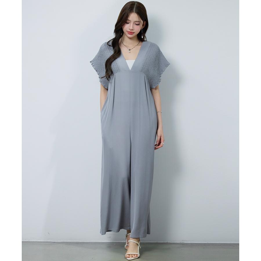 ロンパース サロペット レディース ワイドシルエット フレンチスリーブ 深Vネック ゆったり リラックス バスト切り替え 着痩せ 体型カバー バックリ |  | 06