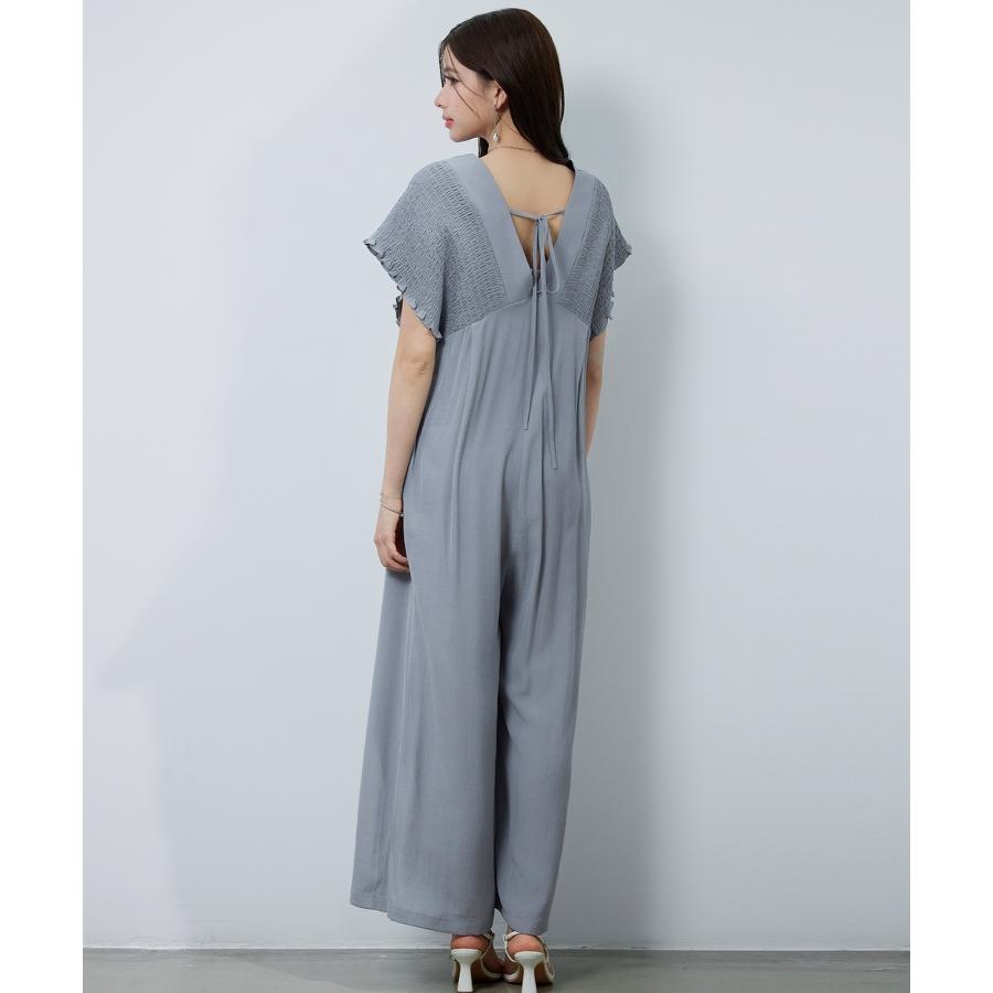 ロンパース サロペット レディース ワイドシルエット フレンチスリーブ 深Vネック ゆったり リラックス バスト切り替え 着痩せ 体型カバー バックリ |  | 08