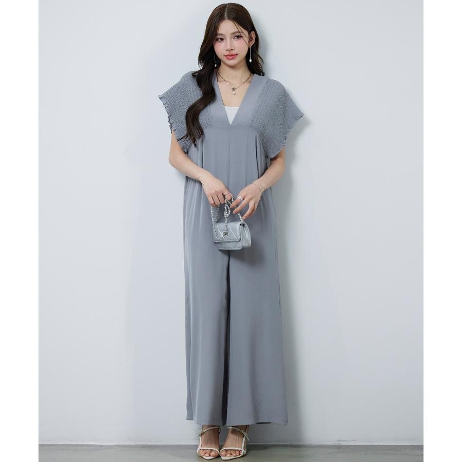 ロンパース サロペット レディース ワイドシルエット フレンチスリーブ 深Vネック ゆったり リラックス バスト切り替え 着痩せ 体型カバー バックリ |  | 09