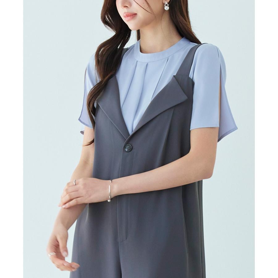 サロペット レディース ボトムス 折り返しデザイン ゆったりシルエット ワイドボトムス バックウエストシャーリング ポケット付き 入学式 太め肩紐 調 |  | 10