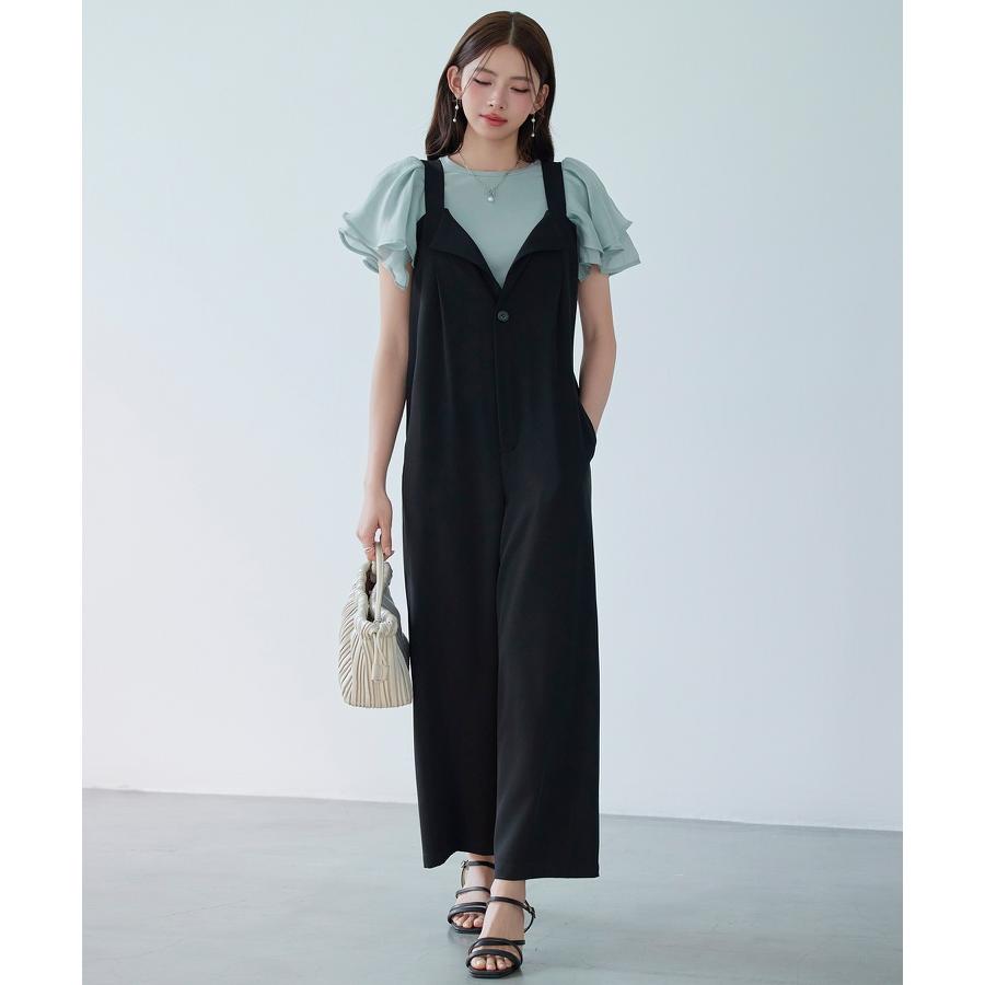 サロペット レディース ボトムス 折り返しデザイン ゆったりシルエット ワイドボトムス バックウエストシャーリング ポケット付き 入学式 太め肩紐 調 |  | 12