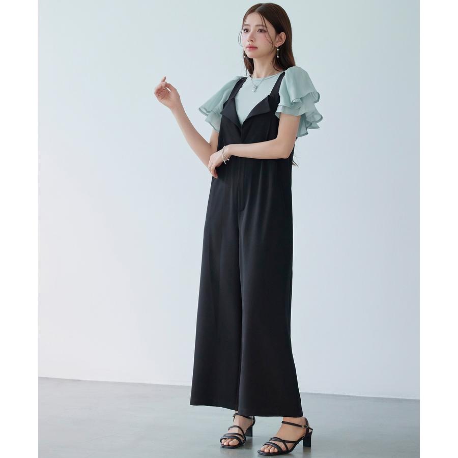 サロペット レディース ボトムス 折り返しデザイン ゆったりシルエット ワイドボトムス バックウエストシャーリング ポケット付き 入学式 太め肩紐 調 |  | 13