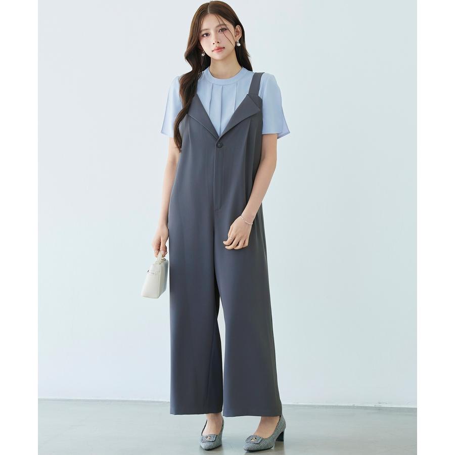 サロペット レディース ボトムス 折り返しデザイン ゆったりシルエット ワイドボトムス バックウエストシャーリング ポケット付き 入学式 太め肩紐 調 |  | 05