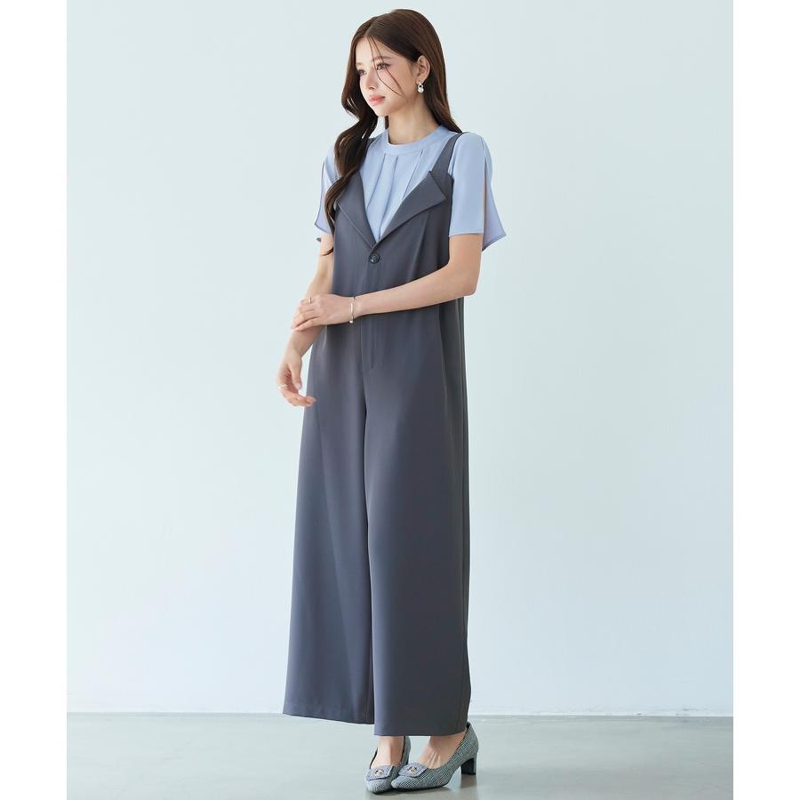 サロペット レディース ボトムス 折り返しデザイン ゆったりシルエット ワイドボトムス バックウエストシャーリング ポケット付き 入学式 太め肩紐 調 |  | 06