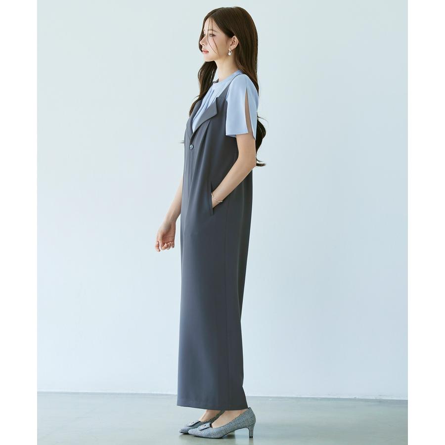 サロペット レディース ボトムス 折り返しデザイン ゆったりシルエット ワイドボトムス バックウエストシャーリング ポケット付き 入学式 太め肩紐 調 |  | 07