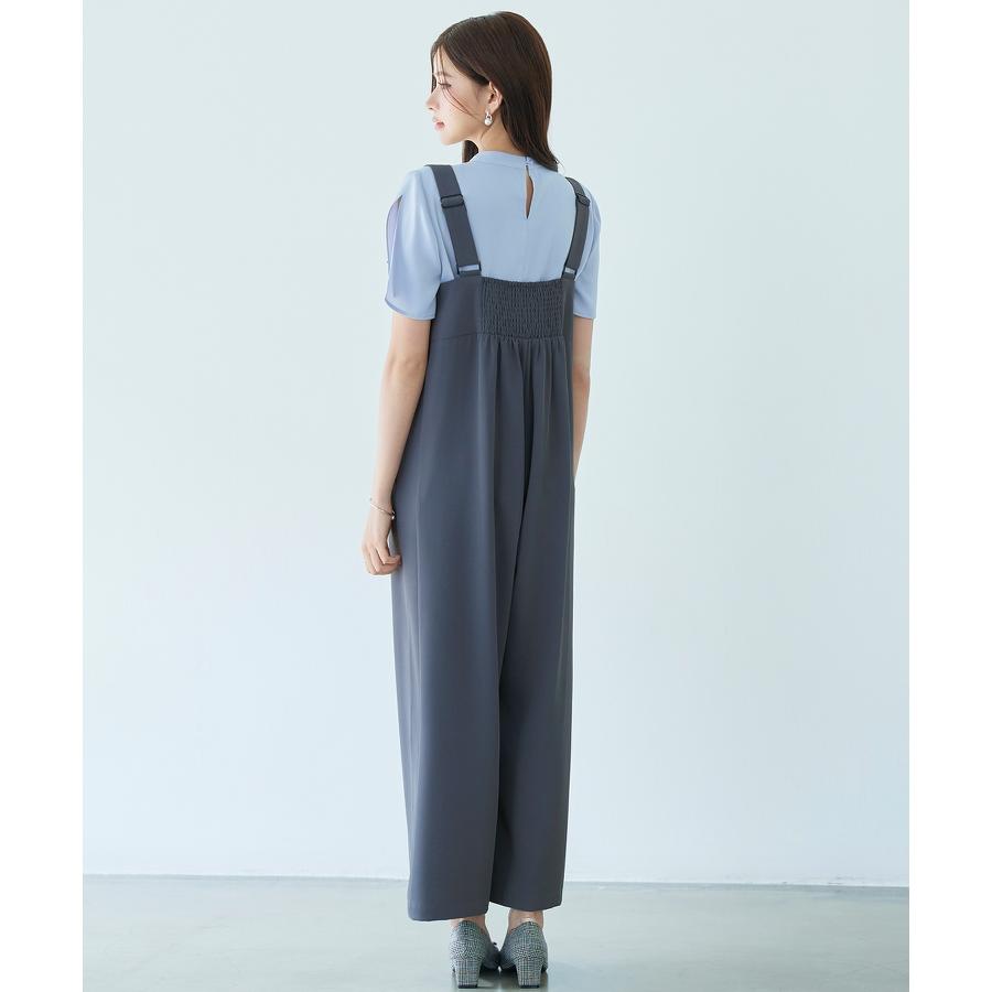 サロペット レディース ボトムス 折り返しデザイン ゆったりシルエット ワイドボトムス バックウエストシャーリング ポケット付き 入学式 太め肩紐 調 |  | 08