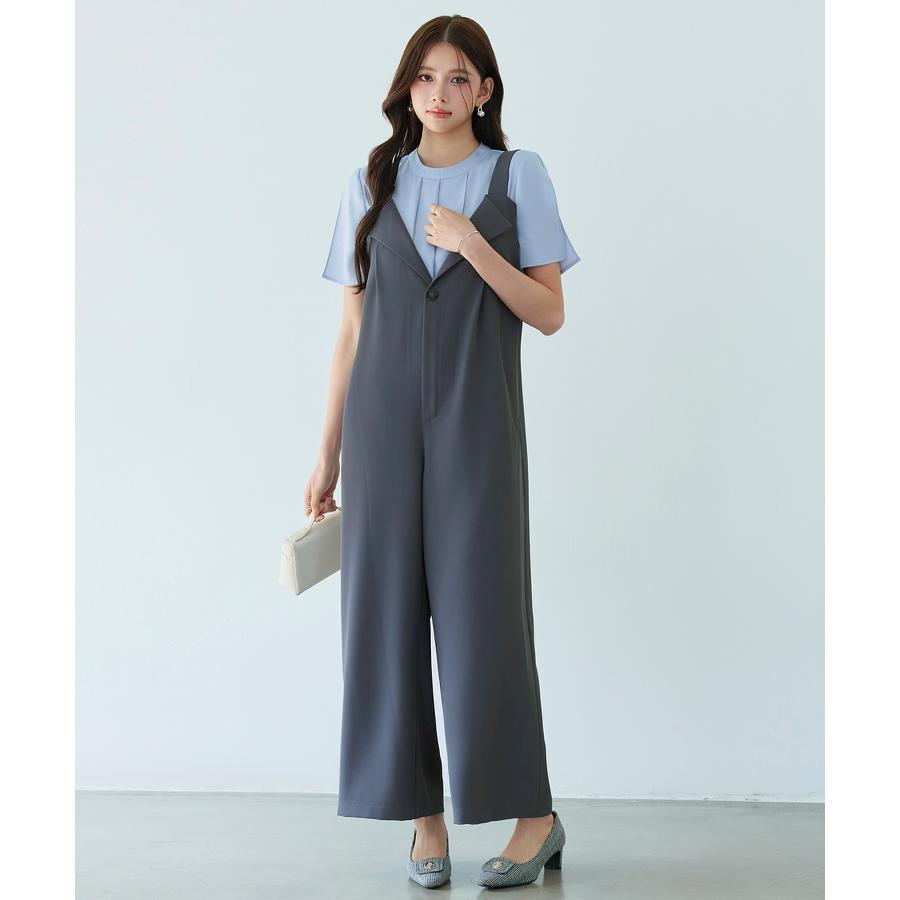 サロペット レディース ボトムス 折り返しデザイン ゆったりシルエット ワイドボトムス バックウエストシャーリング ポケット付き 入学式 太め肩紐 調 |  | 09