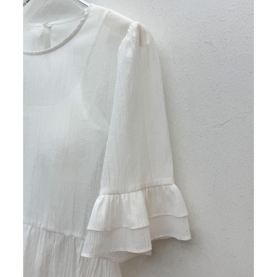 ブラウス レディース トップス フリル ペプラムデザイン シアー素材 二段フリル ふんわり ボリューム 半袖 透け感 Uネック インナー付き 2点セッ |  | 19