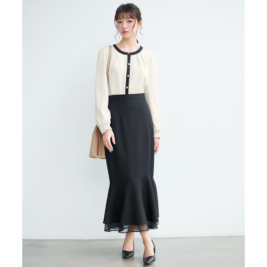 ブラウス レディース トップス ノーカラー ラウンドネック クルーネック バイカラー 長袖 ギャザースリーブ フロントタック オフィスカジュアル きれ |  | 12