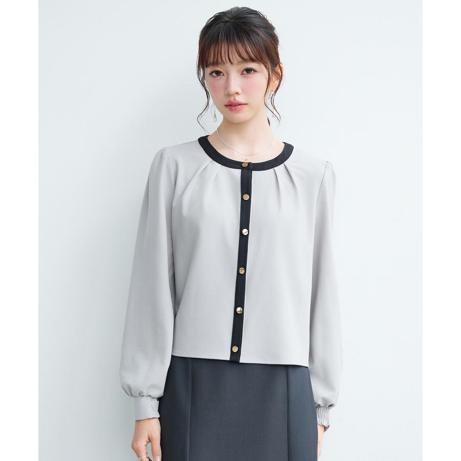 ブラウス レディース トップス ノーカラー ラウンドネック クルーネック バイカラー 長袖 ギャザースリーブ フロントタック オフィスカジュアル きれ |  | 13