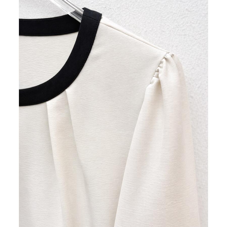 ブラウス レディース トップス ノーカラー ラウンドネック クルーネック バイカラー 長袖 ギャザースリーブ フロントタック オフィスカジュアル きれ |  | 20