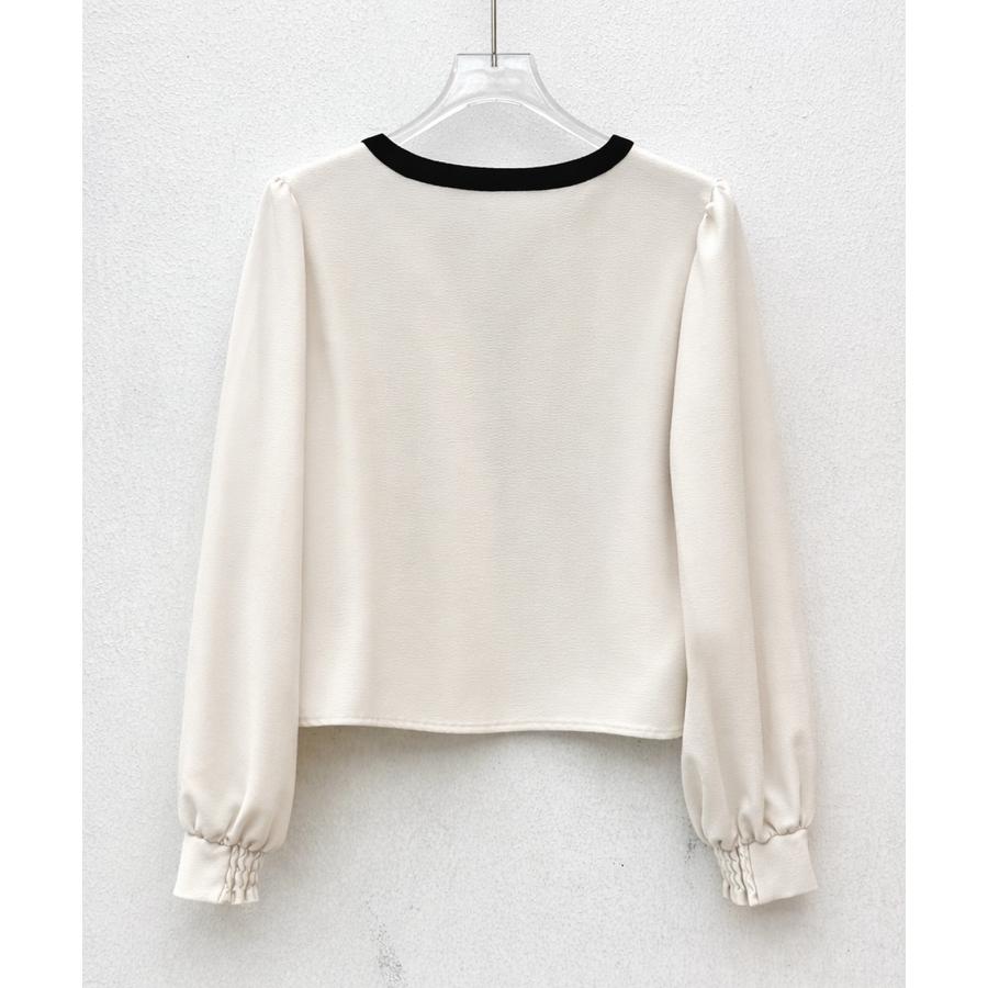 ブラウス レディース トップス ノーカラー ラウンドネック クルーネック バイカラー 長袖 ギャザースリーブ フロントタック オフィスカジュアル きれ |  | 03