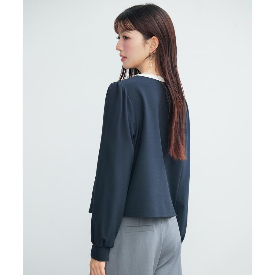 ブラウス レディース トップス ノーカラー ラウンドネック クルーネック バイカラー 長袖 ギャザースリーブ フロントタック オフィスカジュアル きれ |  | 06