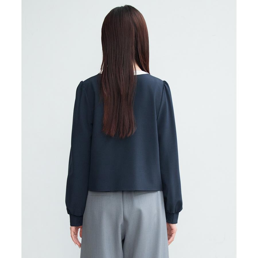 ブラウス レディース トップス ノーカラー ラウンドネック クルーネック バイカラー 長袖 ギャザースリーブ フロントタック オフィスカジュアル きれ |  | 07