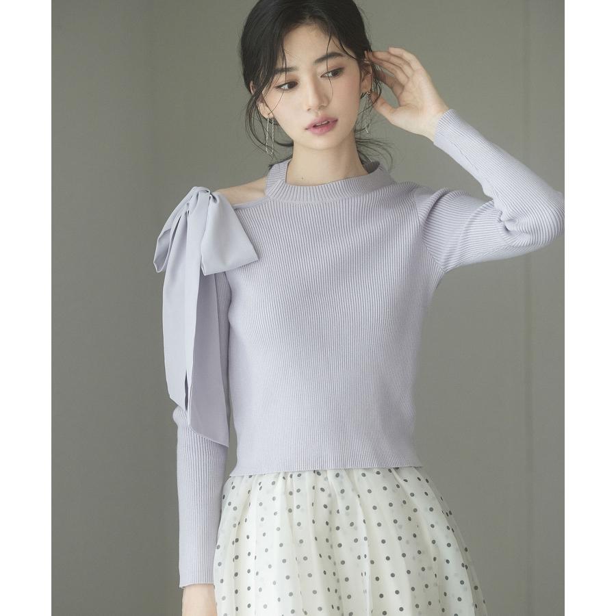 ニット レディース トップス リブニット 長袖 アシンメトリー ワン
