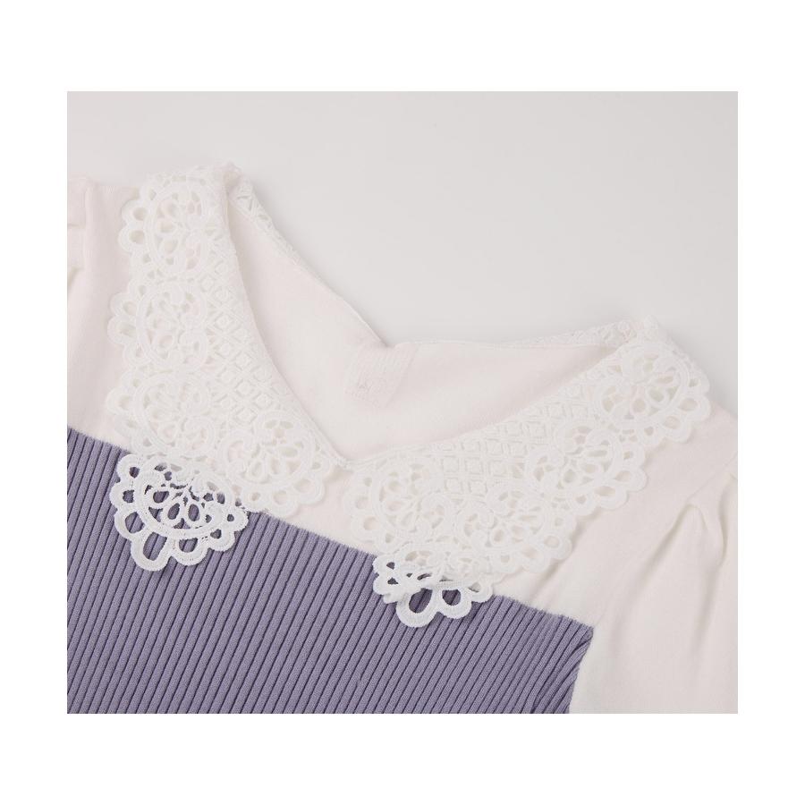 ワンピース レディース ニットワンピース レース襟付き 長袖 タック編みスリーブ編み バイカラー 切り替えデザイン ミモレ丈 フィット感 ぴったり フ |  | 17