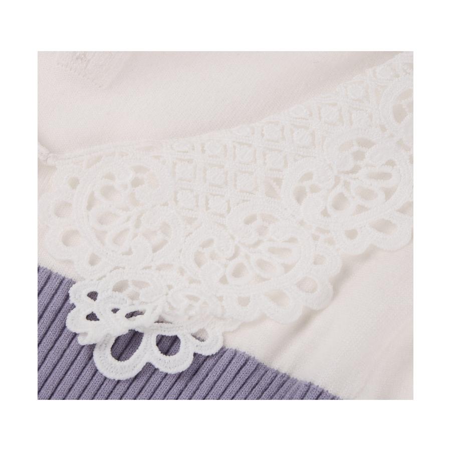 ワンピース レディース ニットワンピース レース襟付き 長袖 タック編みスリーブ編み バイカラー 切り替えデザイン ミモレ丈 フィット感 ぴったり フ |  | 19