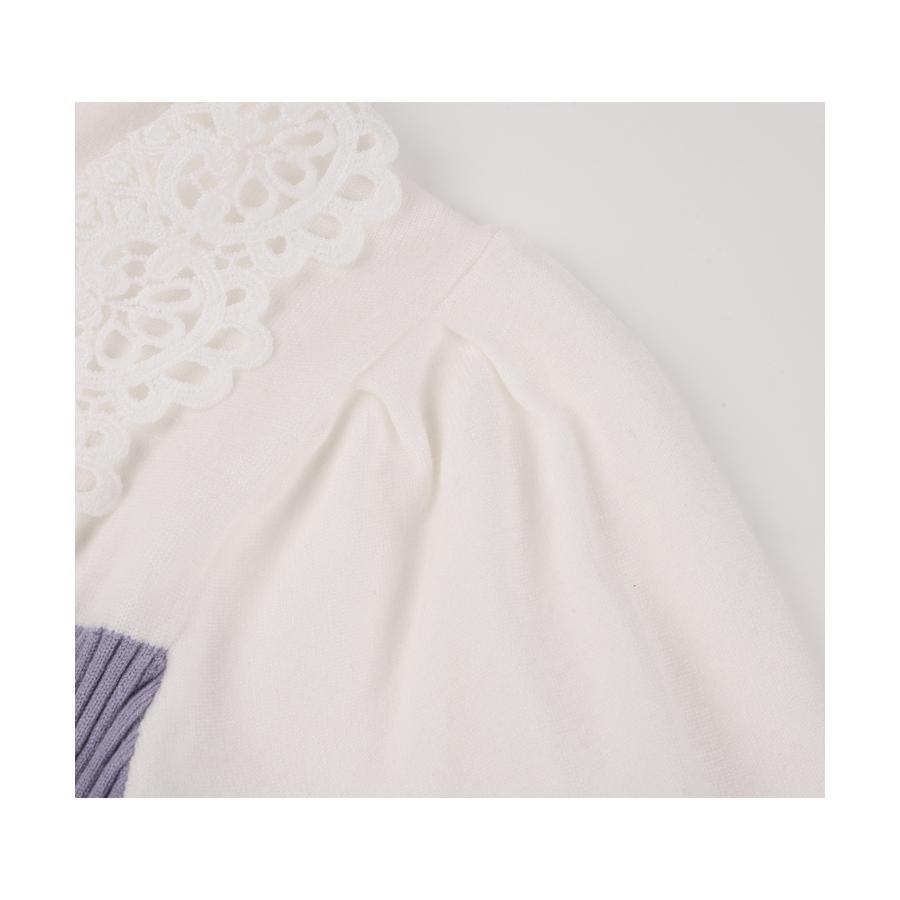 ワンピース レディース ニットワンピース レース襟付き 長袖 タック編みスリーブ編み バイカラー 切り替えデザイン ミモレ丈 フィット感 ぴったり フ |  | 20