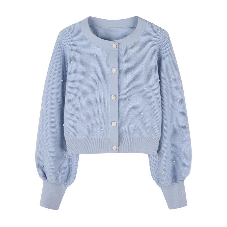 レディース ワンピース に 合う カーディガン プルオーバー クルーネック 韓国 ファッション ショート丈 パールボタン 長袖 オフィス かわいい き |  | 02