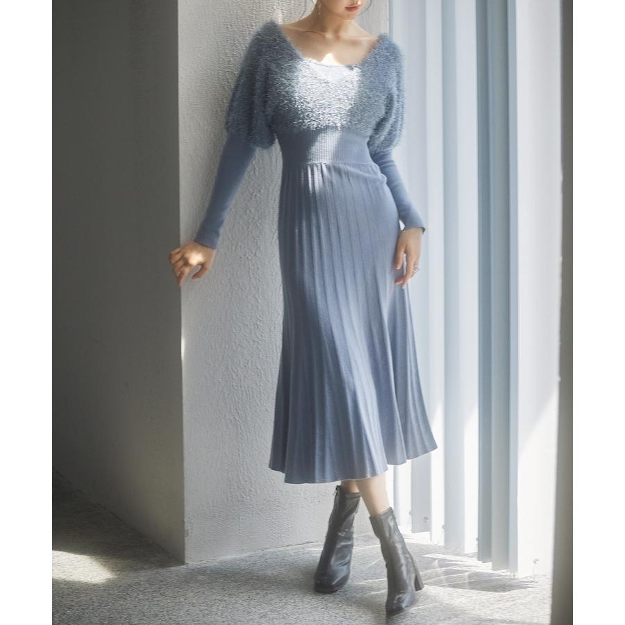 ワンピース レディース ニットワンピース フェザー 2way レイヤード風