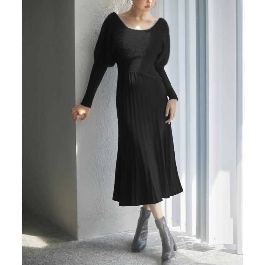 ワンピース レディース ニットワンピース フェザー 2way レイヤード風