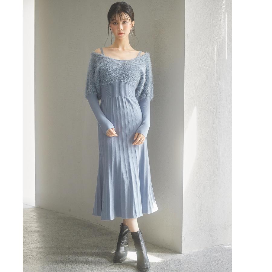 ワンピース レディース ニットワンピース フェザー 2way レイヤード風