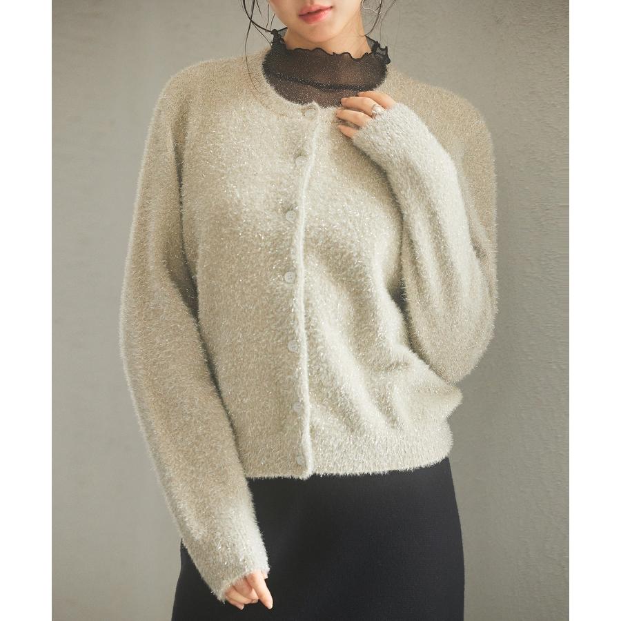 カーディガン レディース ニット トップス ニットカーデ 羽織り プルオーバー クルーネック 丸首 ラメ入り ふわふわ キラキラ ショート丈 長袖 ト |  | 04