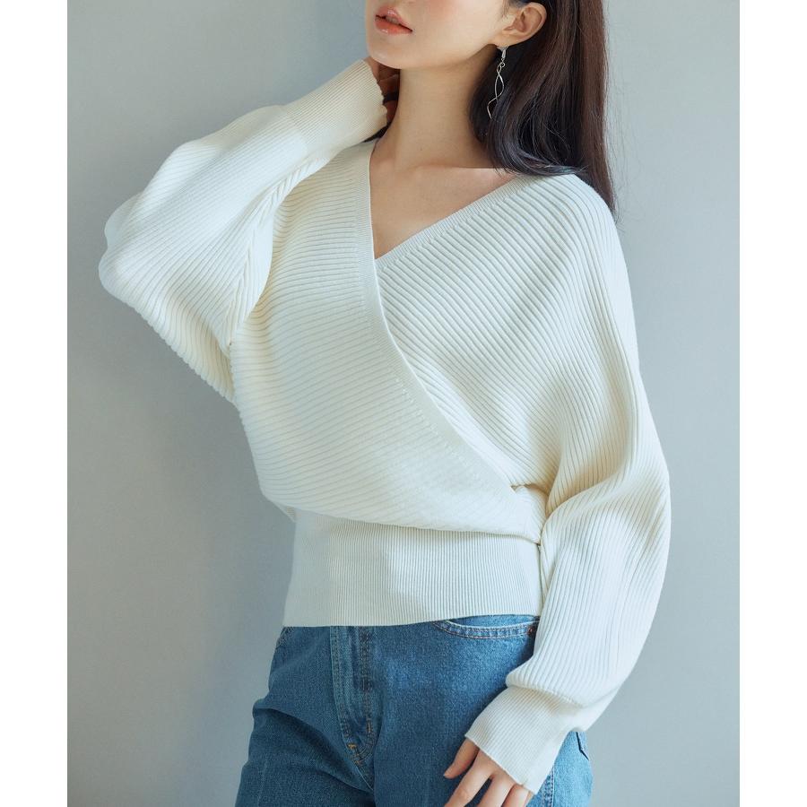 ニット レディース トップス カシュクール ドルマンスリーブ 二の腕