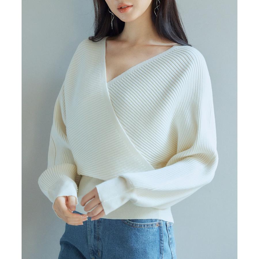 ニット レディース トップス カシュクール ドルマンスリーブ 二の腕