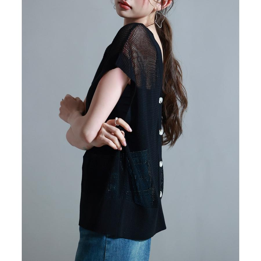 トップス レディース カーディガン ニットカーデ 透かし編み 4way 前後2way ゆったり フレンチスリーブ ドルマンスリーブ Vネック  クルー |  | 13