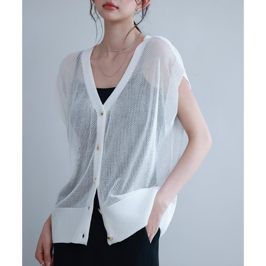 トップス レディース カーディガン ニットカーデ 透かし編み 4way 前後2way ゆったり フレンチスリーブ ドルマンスリーブ Vネック  クルー |  | 14