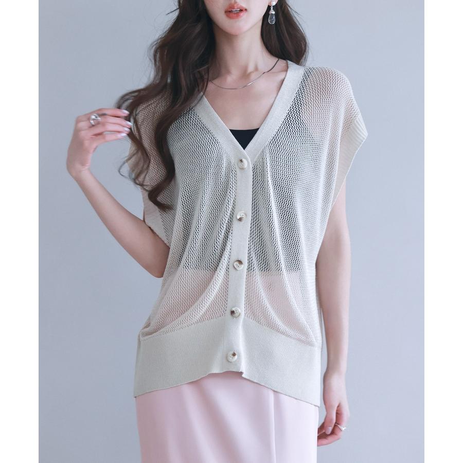 トップス レディース カーディガン ニットカーデ 透かし編み 4way 前後2way ゆったり フレンチスリーブ ドルマンスリーブ Vネック  クルー |  | 04