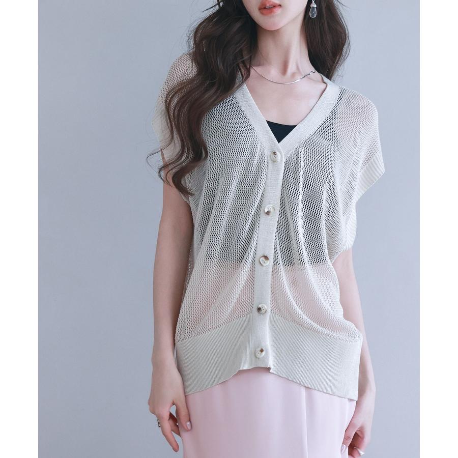 トップス レディース カーディガン ニットカーデ 透かし編み 4way 前後2way ゆったり フレンチスリーブ ドルマンスリーブ Vネック  クルー |  | 05