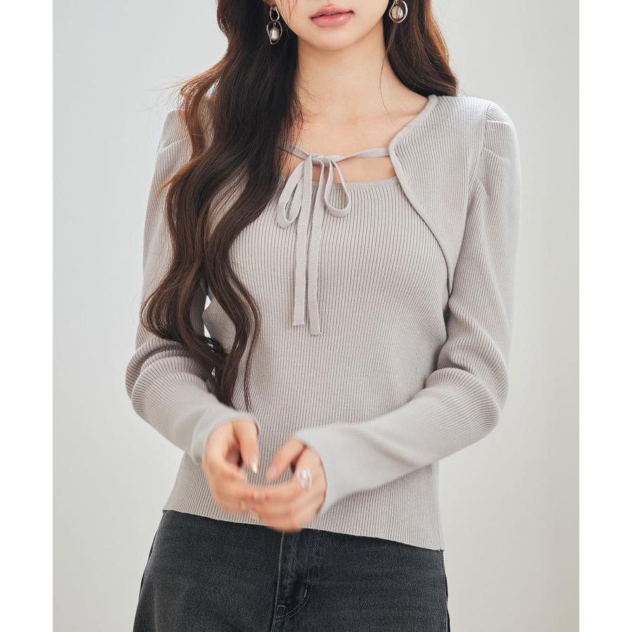 ニット トップス レディース プルオーバー ボレロ風 レイヤード風