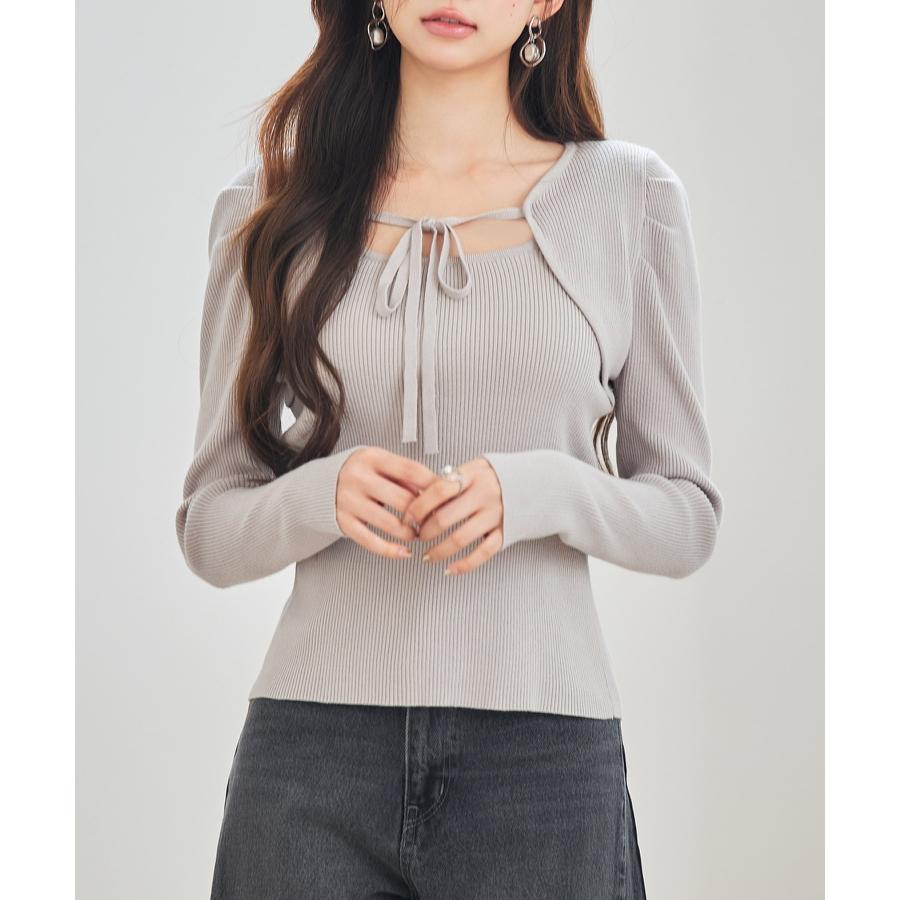 ニット トップス レディース プルオーバー ボレロ風 レイヤード風