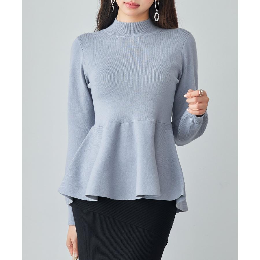 トップス レディース ニット ペプラムニット 長袖 モックネック