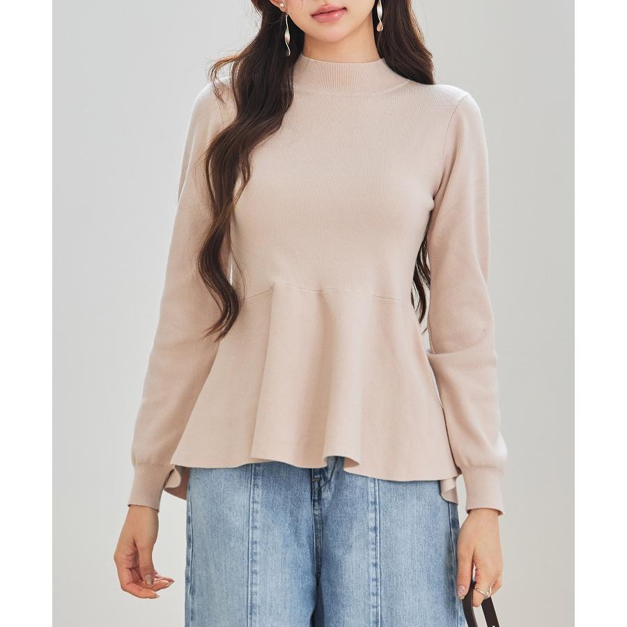 トップス レディース ニット ペプラムニット 長袖 モックネック